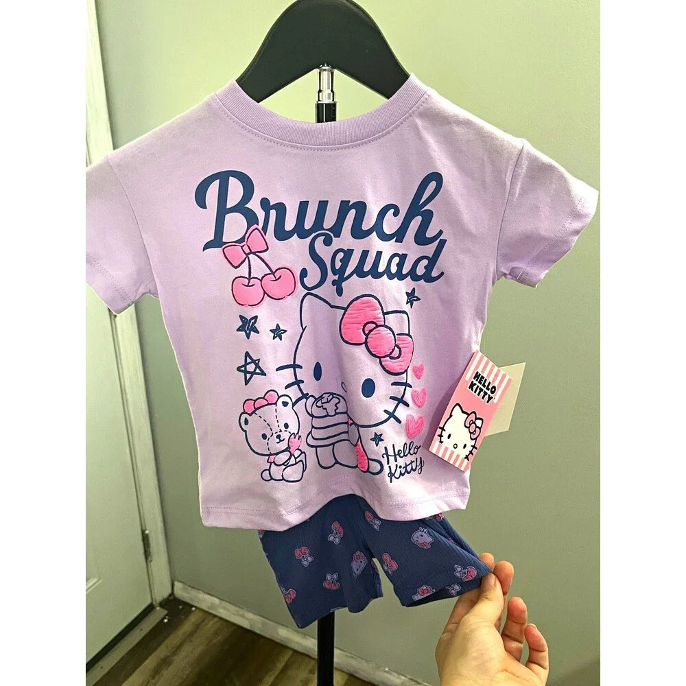 Sanrio Hello Kitty 12M Purple Tee & Blue Shorts 2pc Outfit Set Short Sleeve